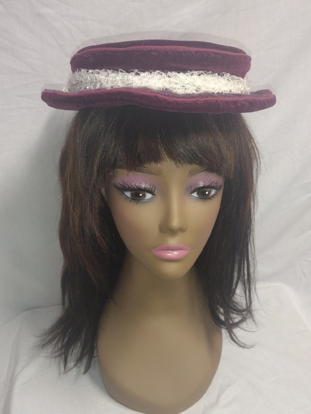 Hand Crafted Purple Velvet Lace Trim Mini Hat